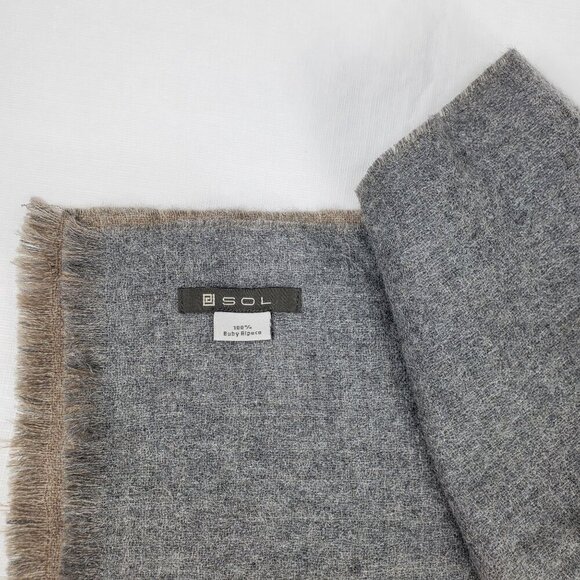 Sol Unisex Gray Rectangle Scarf Baby Alpaca Winter Fringeless Neck Warmer - Picture 8 of 10